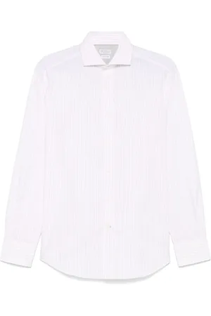Brunello Cucinelli Overhemden, Heren, Wit, M, Katoen, Gestreepte blouse met knoopsluiting