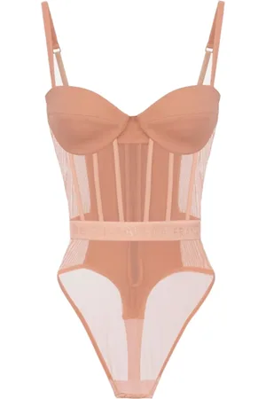Elisabetta Franchi Tops, Dames, Roze, L, Tule, Sculpted Bustier Lingerie met Transparante Details