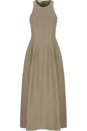 Brunello Cucinelli Kleedjes, Dames, Bruin, L, Linnen, Linnenmix Mouwloze Jurk