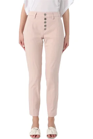 Dondup Broeken, Dames, Roze, W28, Katoen, Stretch katoenen broek met juweel knoop