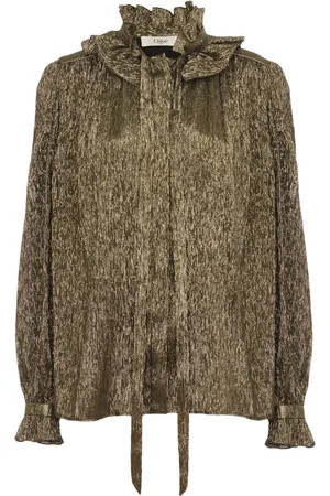 Chloé Blouses & Shirts, Dames, Geel, M, Polyester, Gouden Metallic Zijden Blouse met Lint
