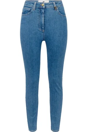 Elisabetta Franchi Jeans, Dames, Blauw, W30, Katoen, High-waist skinny jeans met logo detail