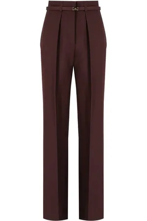 Elisabetta Franchi Broeken, Dames, Bruin, M, Wol, Cacaobruine wollen broek met riem