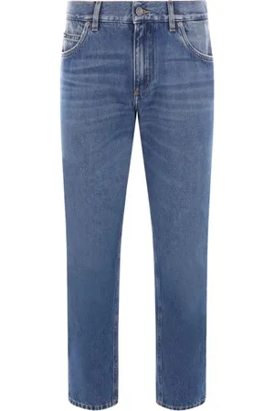Dolce & Gabbana Jeans, Heren, Blauw, XL, Denim, Denim Jeans met Leren Label