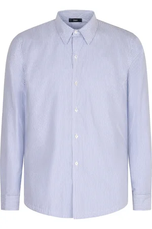 HERNO Overhemden, Heren, Blauw, M, Katoen, Gestreept Katoenen Overhemd Met Knoopsluiting