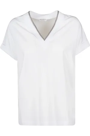 Brunello Cucinelli Tops, Dames, Wit, S, Katoen, C159 Tee