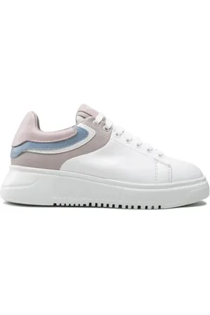 Emporio Armani Schoenen, Dames, Wit, 38 EU, Leer, Veelkleurige Sneakers met Inzetstuk aan de Achterkant