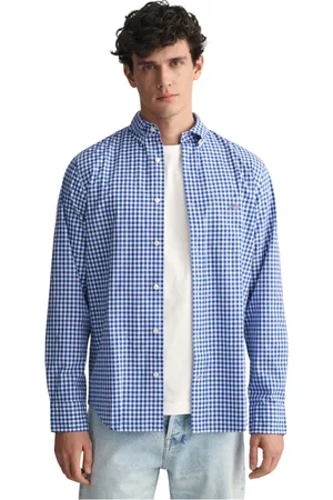 GANT Overhemden, Heren, Blauw, M, Katoen, Regular Fit Geruit Vichy Overhemd
