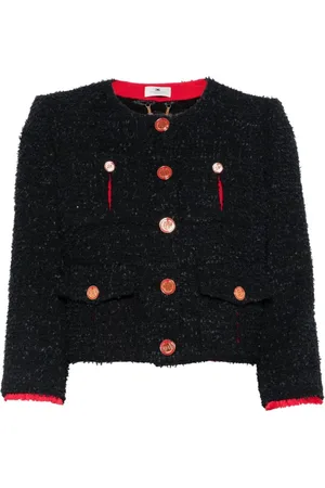Elisabetta Franchi Jassen, Dames, Zwart, L, Tweed, Tweed Jas