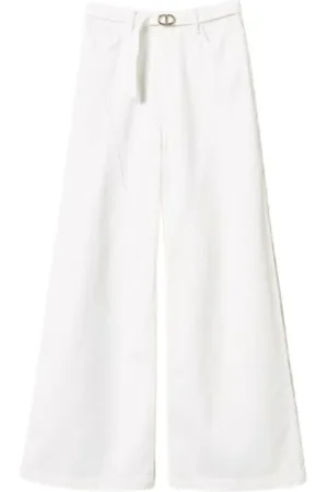 Twin-Set Broeken, Dames, Wit, W27, Katoen, Wijde katoenen broek met discrete rits
