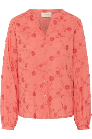Cream Blouses & Shirts, Dames, Roze, L, Porcelain Rose Shirt met V-Hals