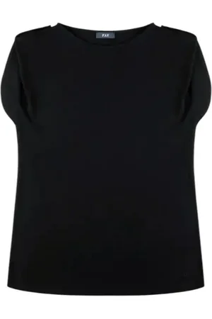 FAY Blouses & Shirts, Dames, Zwart, M, Zwarte Jersey Top met Korte Mouwen en Metalen Knopen
