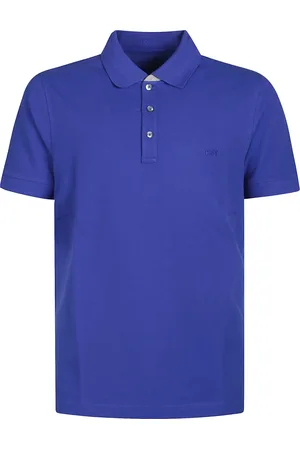 FAY Tops, Heren, Blauw, L, Tweekleurig poloshirt met dubbele kraag