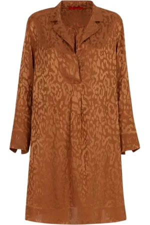 Carolina Herrera Kleedjes, Dames, Bruin, XS, Luipaard Zijde Jacquard Jurk