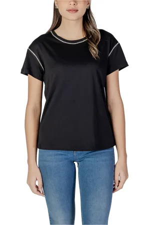 Liu Jo Tops, Dames, Zwart, M, Katoen, Glam Rhinestone Tee