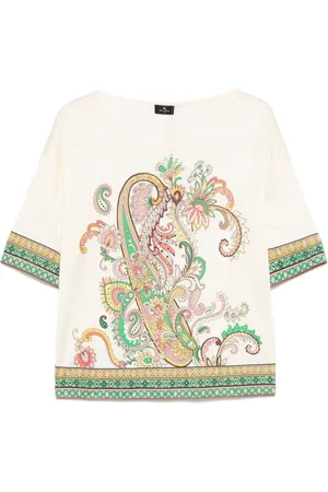 Etro Blouses & Shirts, Dames, Veelkleurig, L, Blouse met korte mouwen en ronde hals