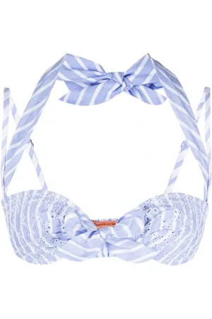 ERMANNO SCERVINO Badkleding, Dames, Blauw, S, Katoen, Blauw/Wit Gestreept Broderie Anglaise Bikini Top