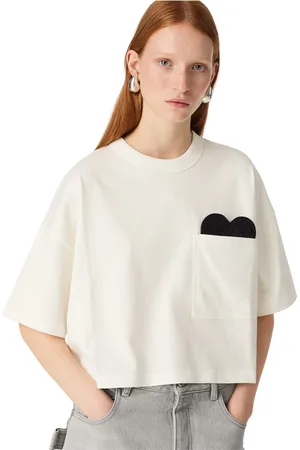 Bottega Veneta Tops, Dames, Wit, M, Katoen, Cropped T-shirt