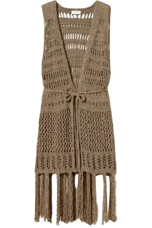 Twin-Set Jassen, Dames, Bruin, ONE Size, Polyester, Gouden jassen met Lurex franjes