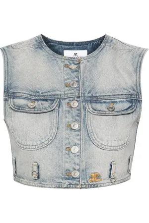 Courrèges Jassen, Dames, Blauw, L, Denim, Denim Sleeveless Vest