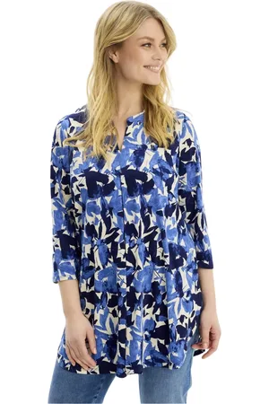 In Front Blouses & Shirts, Dames, Veelkleurig, XL, Blauwe Tuniek met 3/4 Mouwen