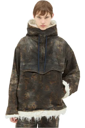 Diesel Jassen, Heren, Bruin, M, Denim, Gecoate Jacquard Denim Anorak Jacket