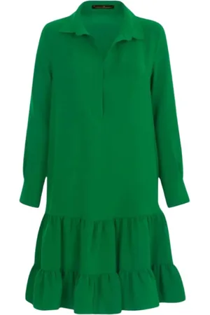 Carolina Herrera Kleedjes, Dames, Groen, L, Uitlopende crêpe jurk met ruches