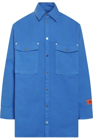 Heron Preston Overhemden, Heren, Blauw, S, Katoen, Long Sleeve Pocket Shirt