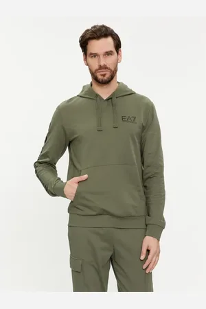 EA7 Sweatshirts & Hoodies, Heren, Groen, L, Katoen, Hooded Sweatshirt met Cappuccio