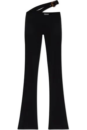 VERSACE Broeken, Dames, Zwart, M, Katoen, Geribbelde broek met verstelbare tailleband