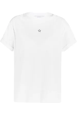 Stella McCartney Tops, Dames, Wit, S, Katoen, T-shirt met Oprol Mouwen