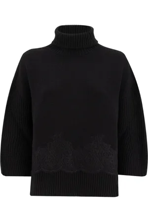 ERMANNO SCERVINO Truien, Dames, Zwart, M, Wol, Wollen coltrui met kanten details