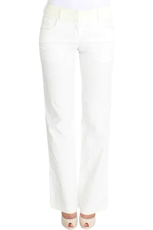 ERMANNO SCERVINO Broeken, Dames, Wit, S, Katoen, Elegante gestreepte rechtvallende broek