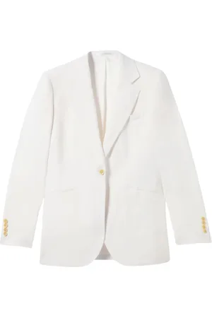 Brooks Brothers Jassen, Dames, Wit, XS, Linnen, Iers Linnen Single-Breasted Blazer