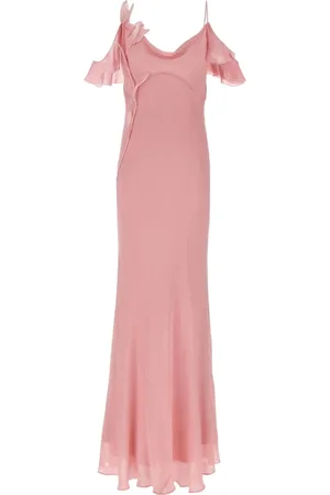 Self-Portrait Kleedjes, Dames, Roze, S, Roze Flutter Mouw Scoop Neck Jurk