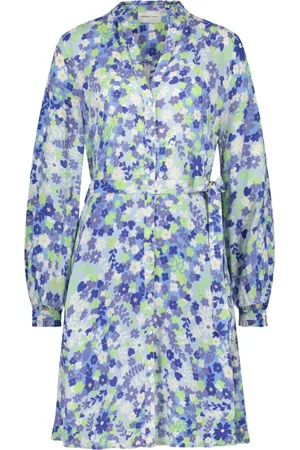 Fabienne Chapot Kleedjes, Dames, Blauw, XS, Frill Jurk met Uitbundige Bloemenprint
