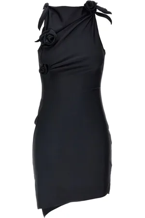 COPERNI Kleedjes, Dames, Zwart, S, Nylon, Asymmetrische Mini-jurk met Bloem