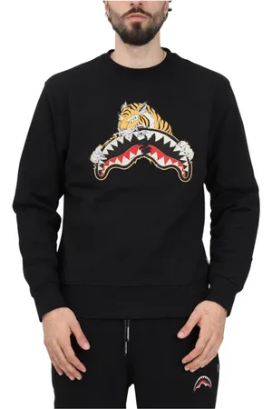 Sprayground Sweatshirts & Hoodies, Heren, Zwart, M, Katoen, Sweatshirt met ronde hals en borduursel aan de voorkant