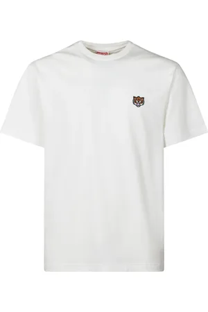 Kenzo Tops, Heren, Wit, L, Katoen, T-shirt met geborduurde Happy Tiger