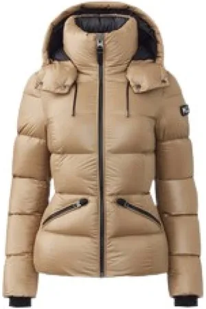 Mackage Jassen, Dames, Bruin, S, Leer, Glanzende Camel Puffer Jacket