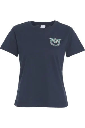 Pinko Tops, Dames, Blauw, S, Katoen, Blauw T-shirt met decoratieve elementen
