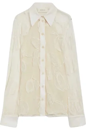 Sportmax Blouses & Shirts, Dames, Wit, S, Katoen, Transparant Botanisch Shirt met Lange Mouwen