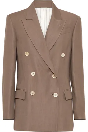 Brunello Cucinelli Jassen, Dames, Bruin, XS, Linnen, Double-Breasted Jacket