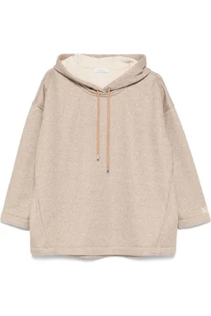 Max Mara Sweatshirts & Hoodies, Dames, Bruin, M, Katoen, Camelbruine sweater met capuchon en lurex details