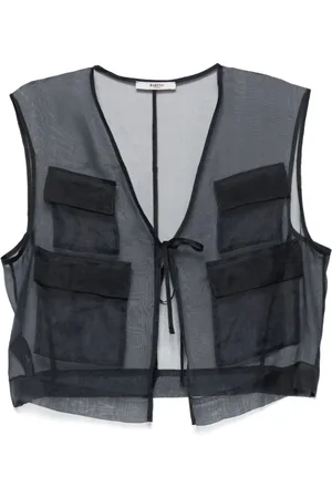 BARENA Jassen, Dames, Blauw, 2Xs, Navy Sheer Sleeveless Waistcoat