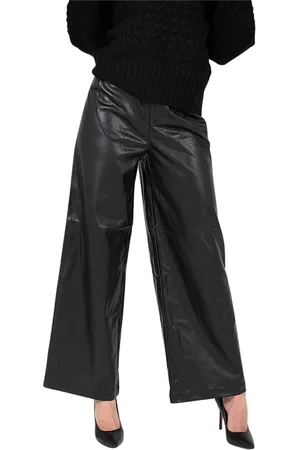 Silvian Heach Broeken, Dames, Zwart, M, Leer, Wijde Pijpen Broek