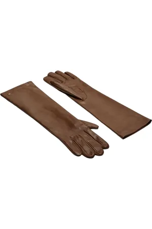 Max Mara Accessoires, Dames, Bruin, 7 1/2 IN, Leer, Lange Leren Handschoenen