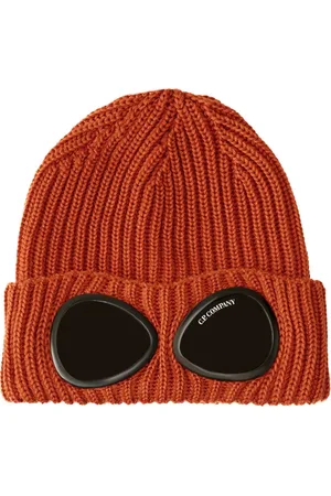 C.P. Company Accessoires, unisex, Bruin, ONE Size, Wol, Geribbelde gebreide beanie met brillenglazen