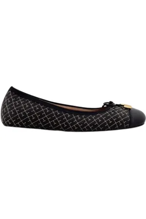 Carolina Herrera Schoenen, Dames, Zwart, 38 EU, Leer, Zwarte leren ballerina`s met Bimba-print