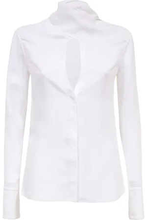 Salvatore Ferragamo Blouses & Shirts, Dames, Wit, XS, Blouse met Strikdetail in de Hals
